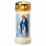 Brandend Maria herdenkingslicht met gouden deksel