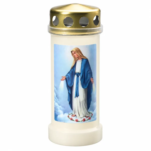 Maria herdenkingslicht wit met gouden deksel